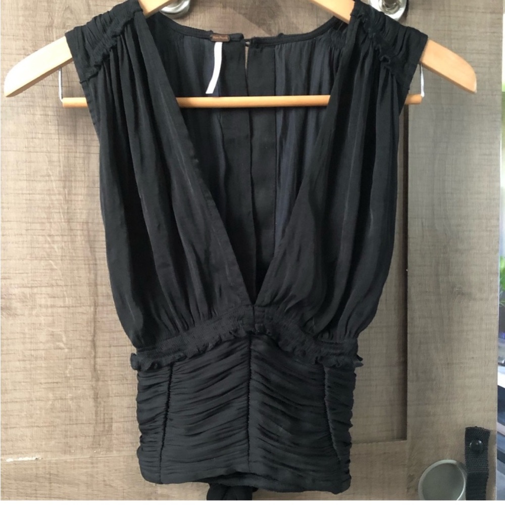 Free People black ruffled crop top with wrap around tie